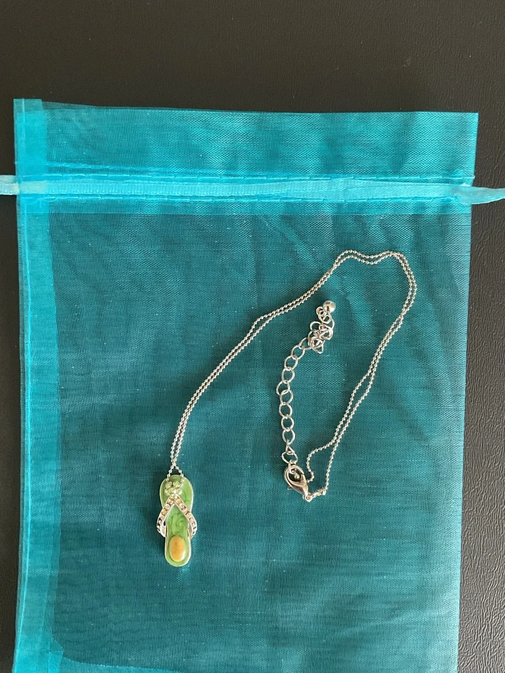 Beachy Green Flip-Flop Pendant Necklace with Crystal Accents
